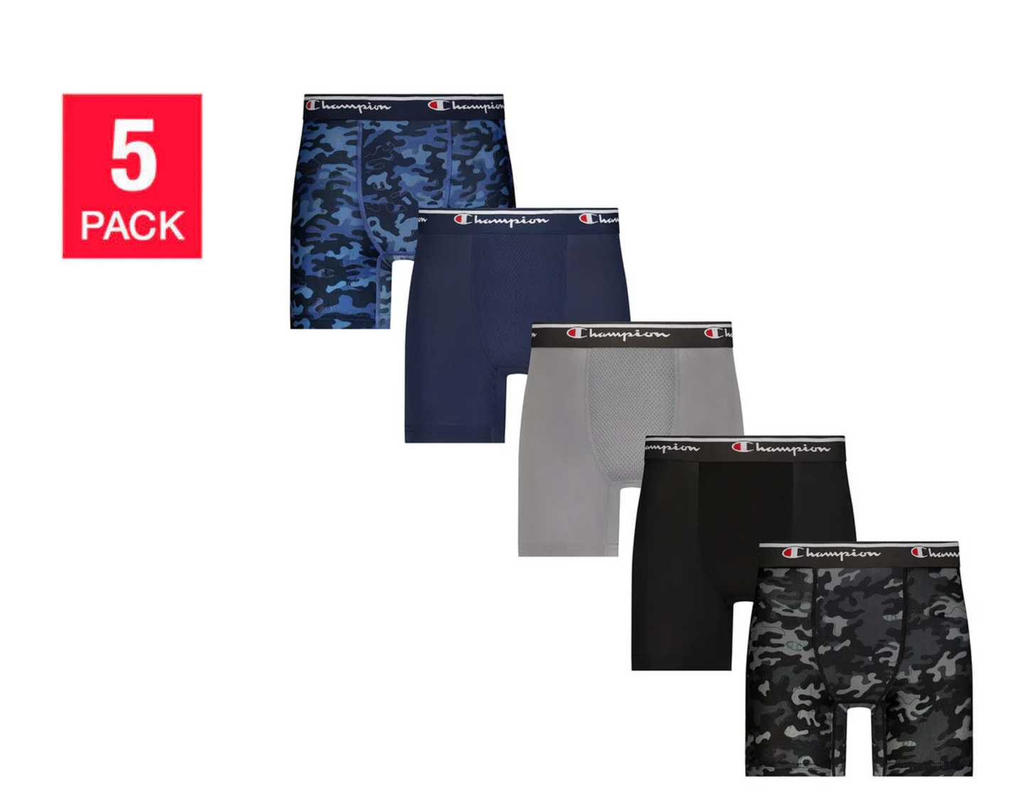 Champion Boys - Performance Boxer Brief, Grey Blue Camo (5-Pack)