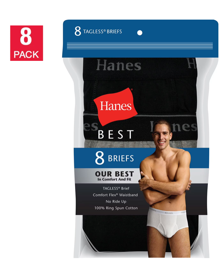 Hanes Men's  Best Brief, Black/Grey, (8-Pack)