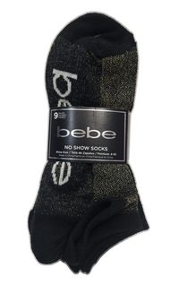 Bebe Logo Socks Black patterns & Colors, Size (4 -10) (9 Pairs)
