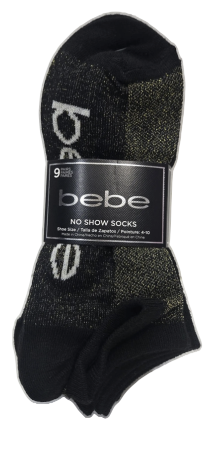 Bebe Logo Socks Black patterns & Colors, Size (4 -10) (9 Pairs)
