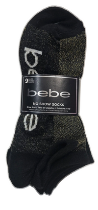 Bebe Logo Socks Black patterns & Colors, Size (4 -10) (9 Pairs)