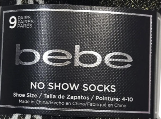 Bebe Logo Socks Black patterns & Colors, Size (4 -10) (9 Pairs)