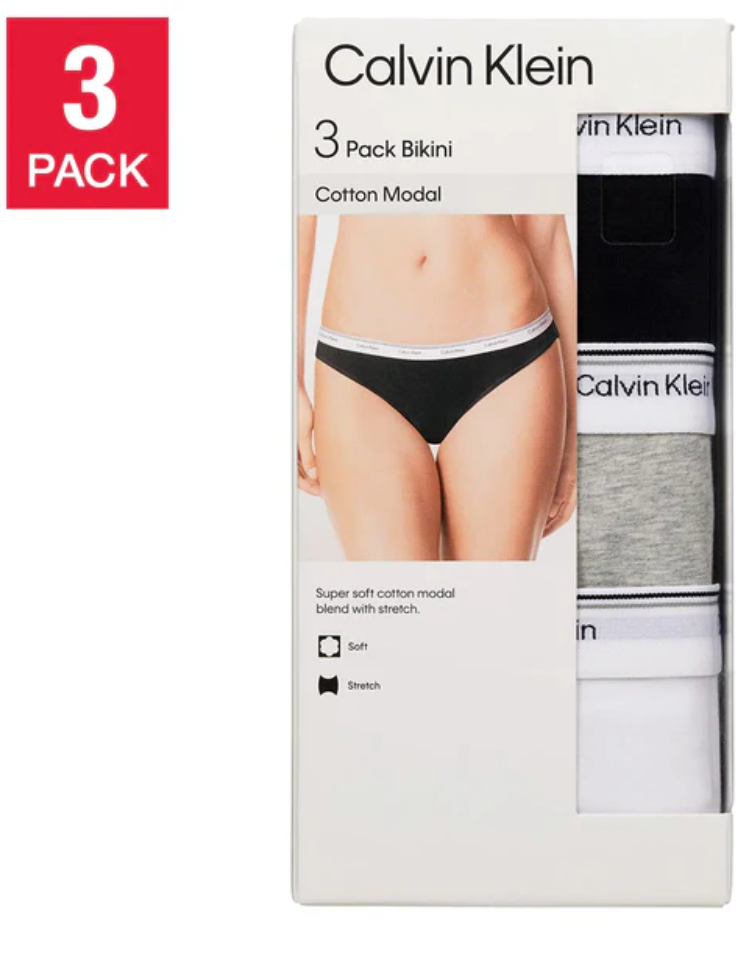 Calvin Klein Women’s Bikini, Assorted (3-Pack)