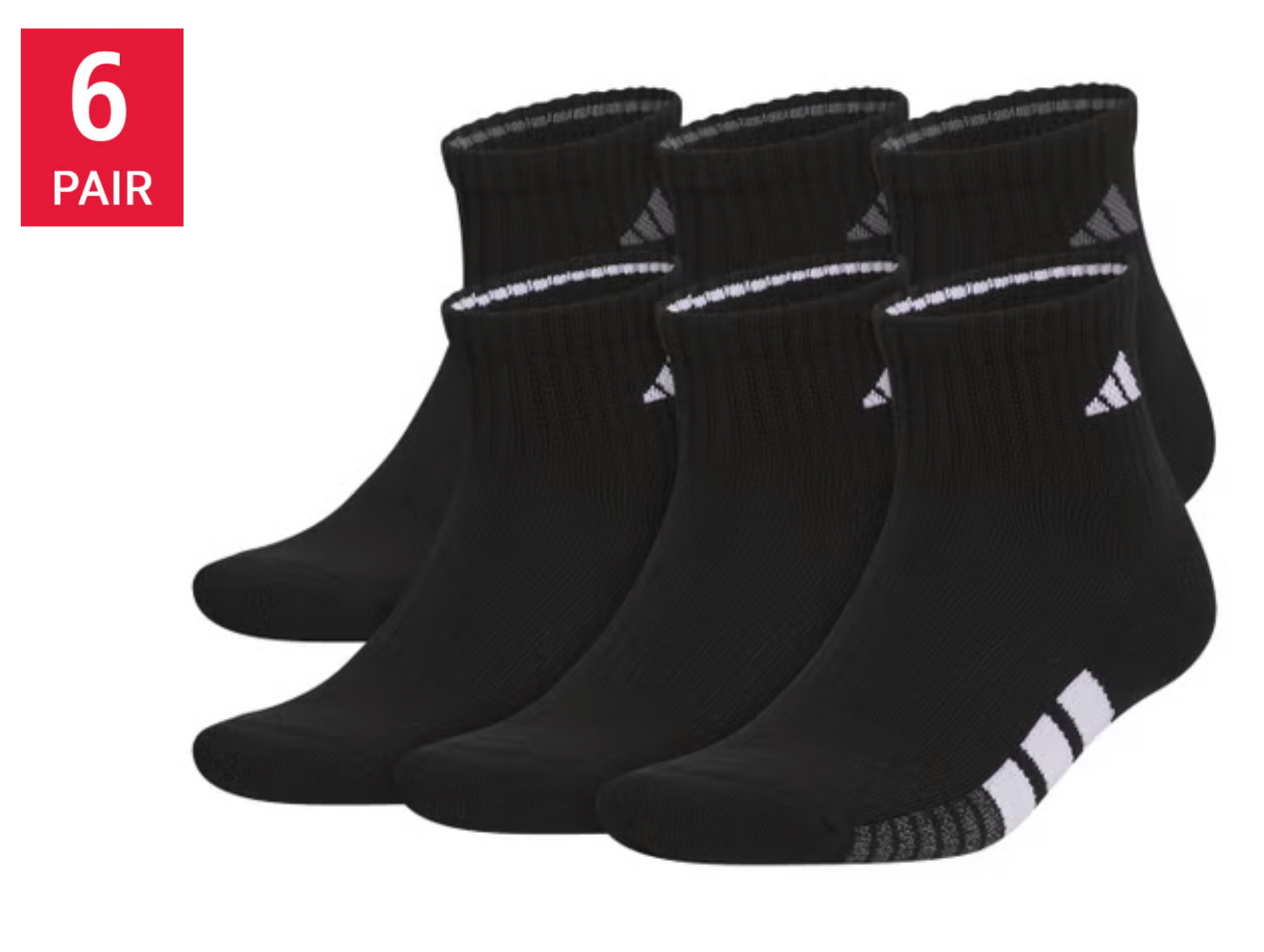 adidas Men's Quarter Sock, 6-12 (Black) (6-pair)