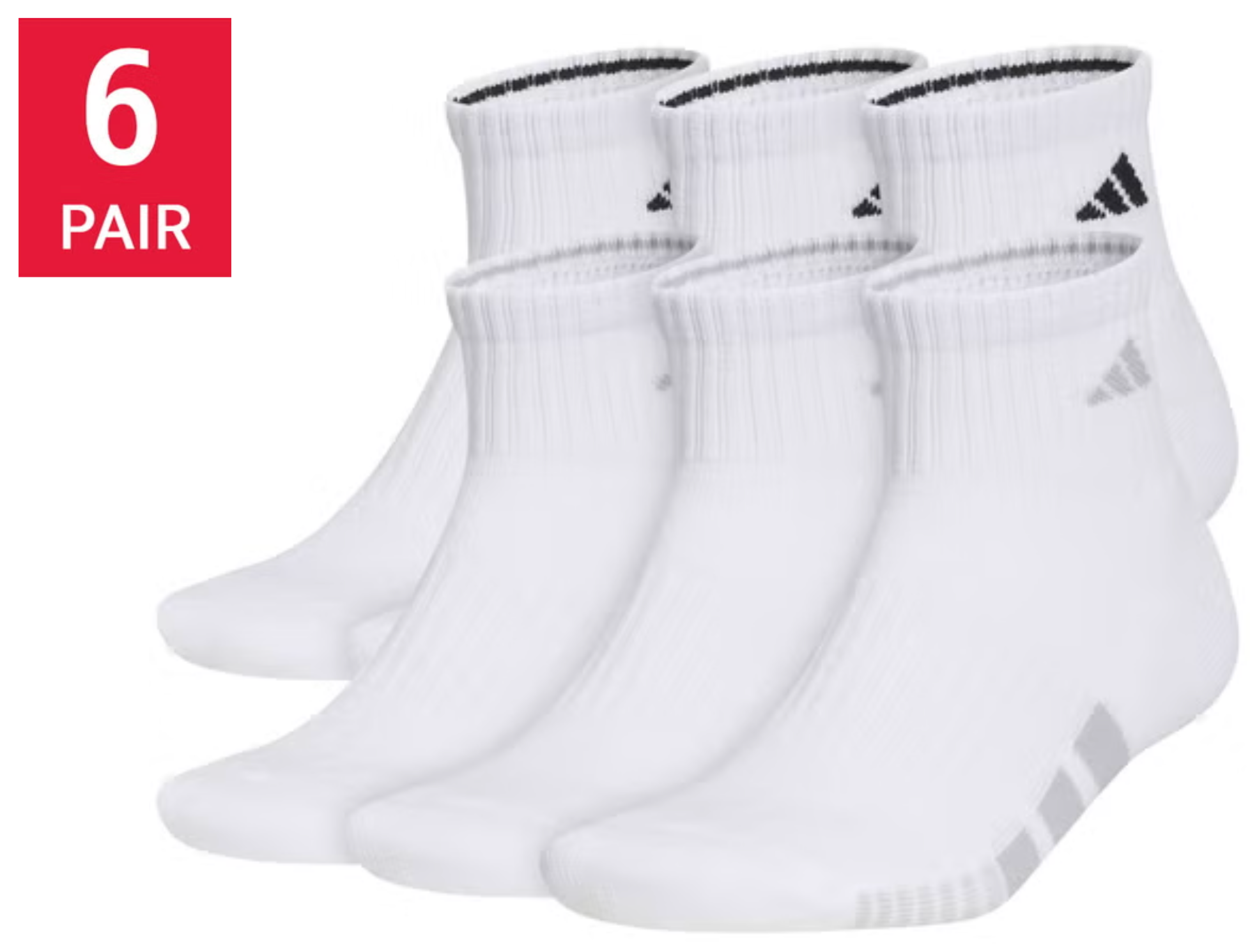 adidas Men's Quarter Sock, 6-12 (White) (6-pair)
