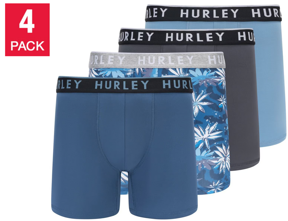 Hurley Men's Boxer Brief, Assorted Colors (4-Pack)