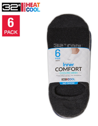 32 Degrees Men's Cool Comfort Socks, No Show, Grey/Black/Navy (6-Pack)