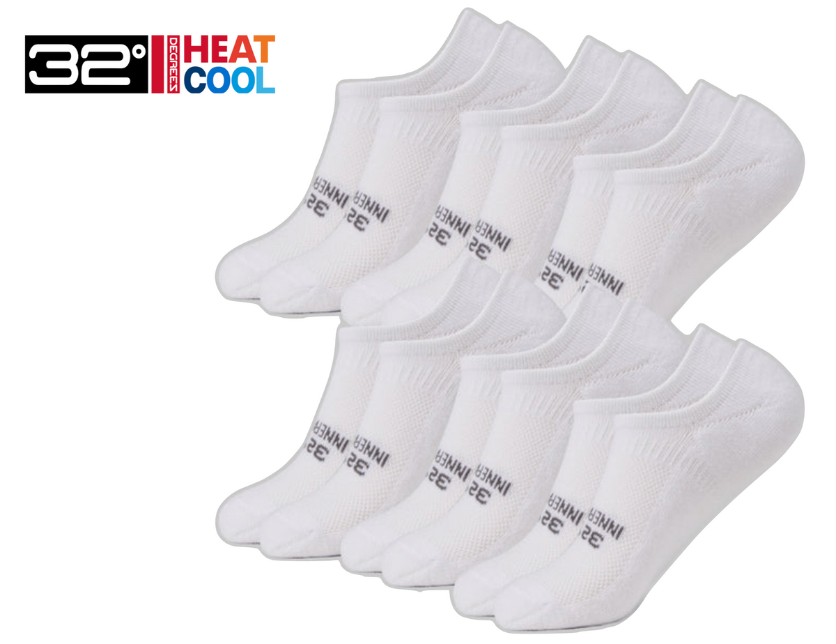 32 Degrees Men's Cool Comfort Socks, No Show, White - (6-Pack)
