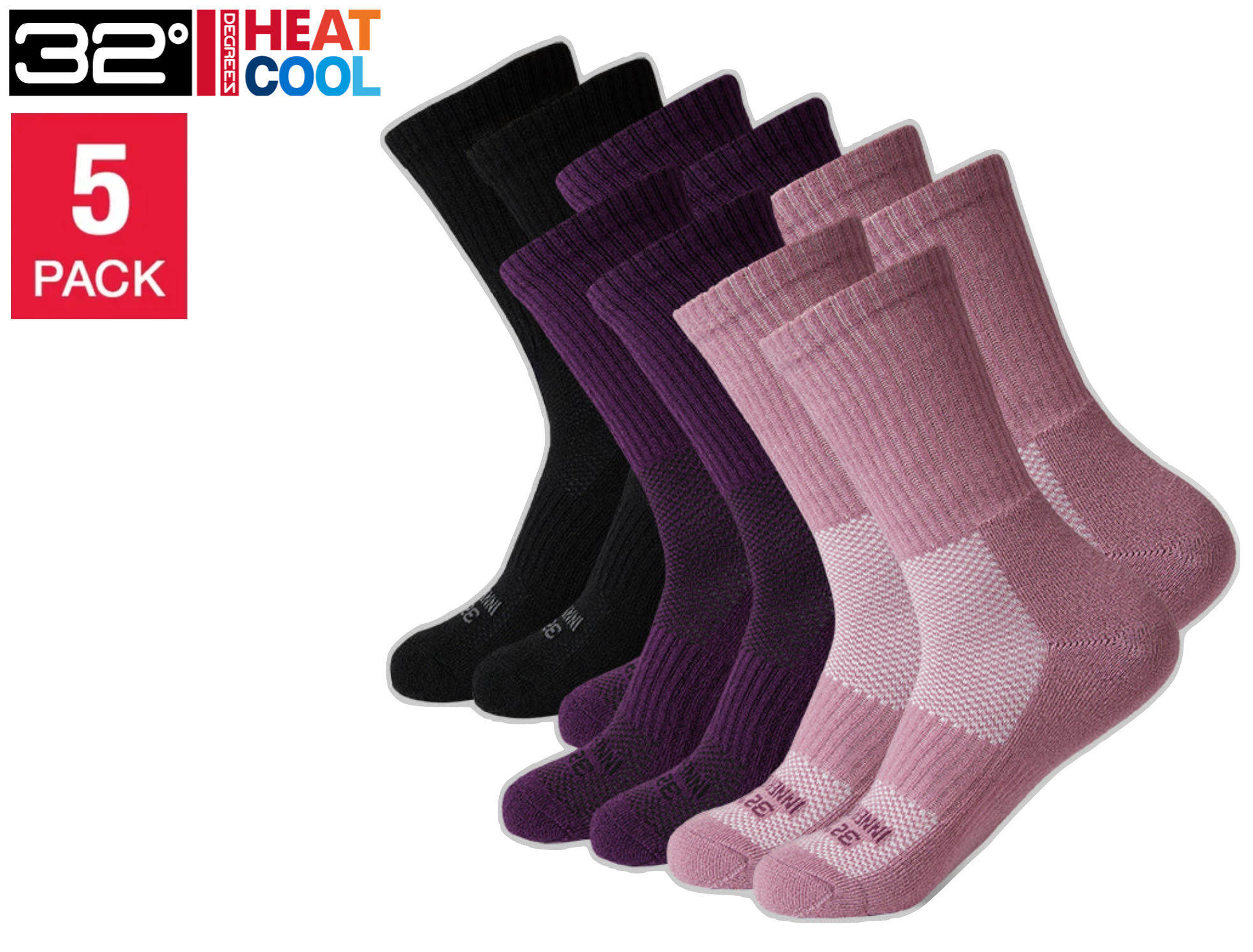 32 Degrees Women's Cool Comfort Crew Socks (5-Pack)