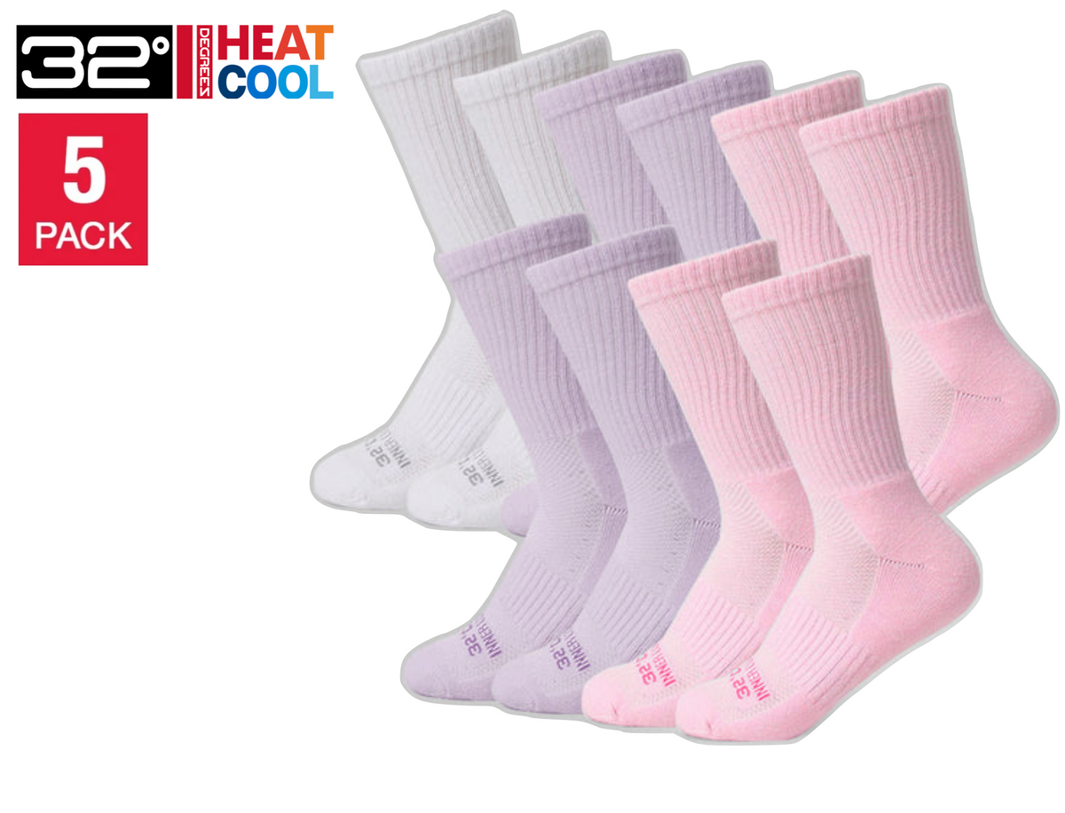 32 Degrees Women's Cool Comfort Crew Socks, Assorted Colors (5-Pack)