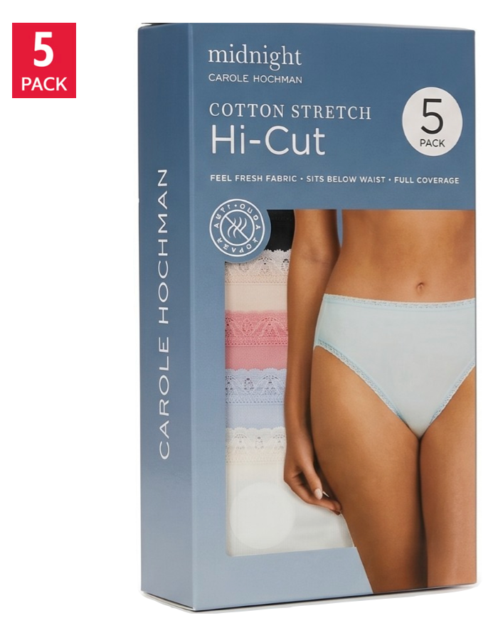 Carole Hochman Women's Midnight, Cotton stretch Hi Cut (5-Pack)