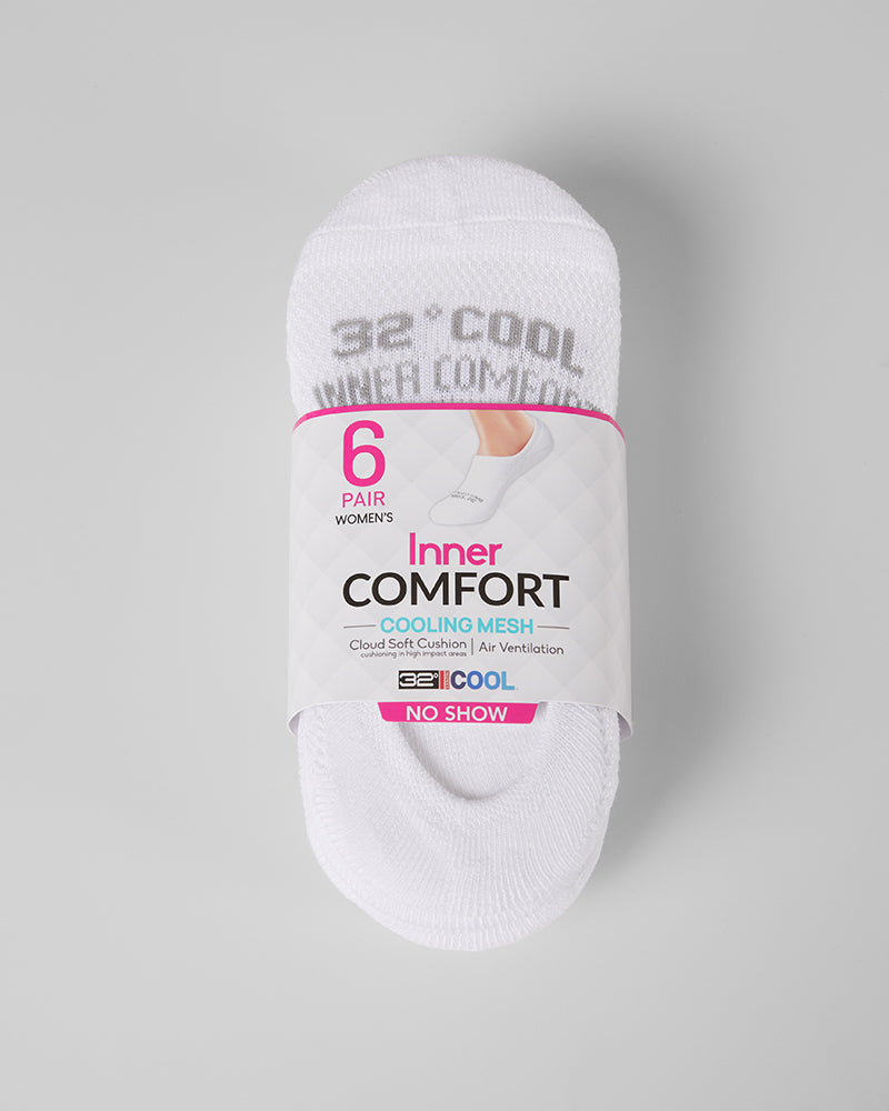 32 Degrees Women's Cool Comfort No-Show Socks, White (6-Pack)