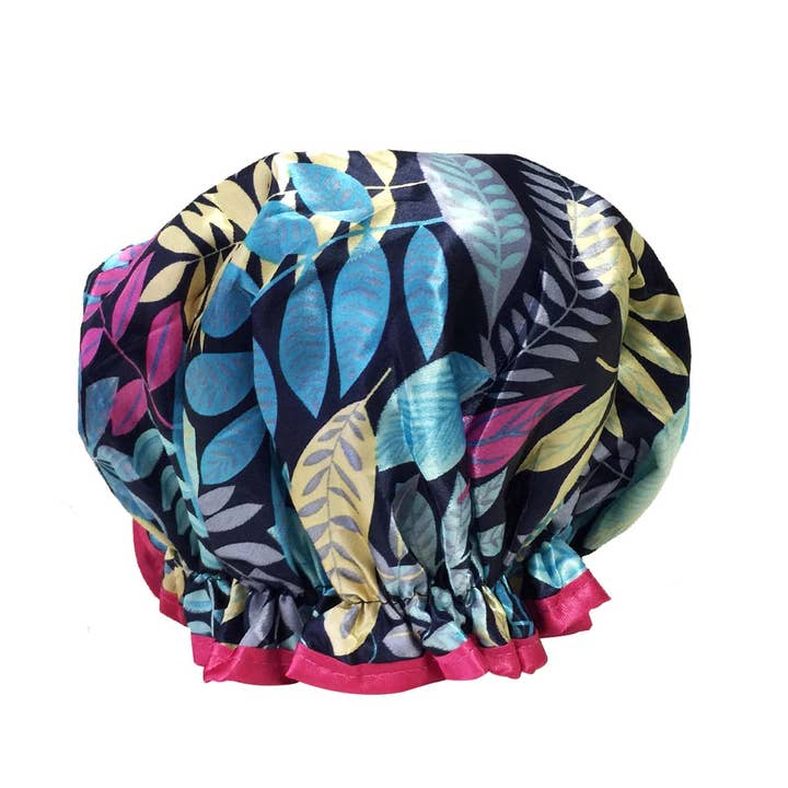 Wrapables Trendy Satin Shower Cap, Twilight Leaves
