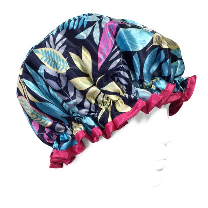 Wrapables Trendy Satin Shower Cap, Twilight Leaves
