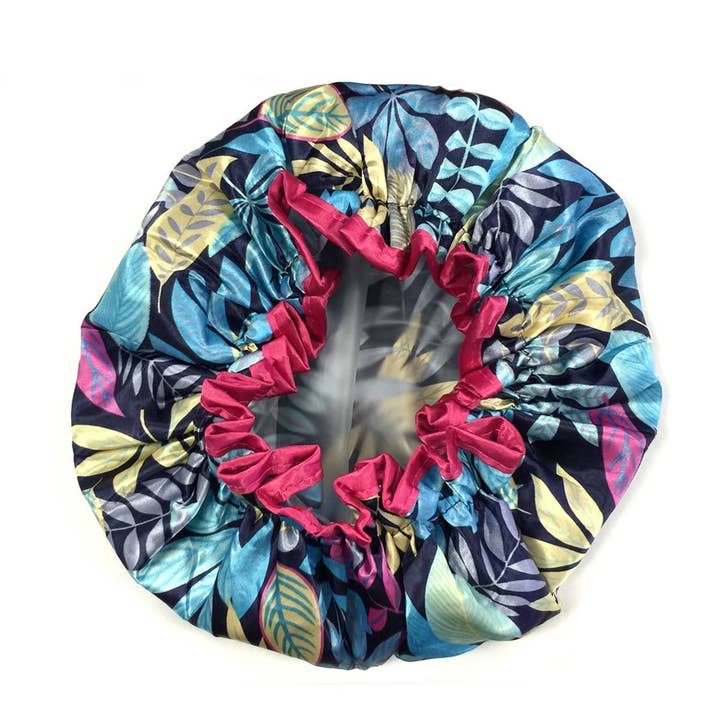 Wrapables Trendy Satin Shower Cap, Twilight Leaves
