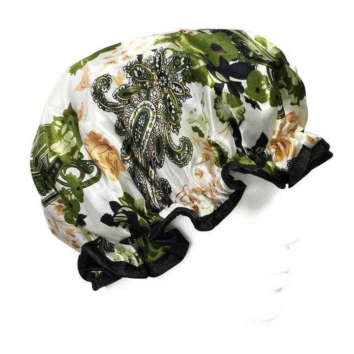 Wrapables Trendy Satin Shower Cap-Paisley Foliage
