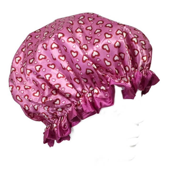 Wrapables Trendy Satin Shower Cap - Petite Hearts