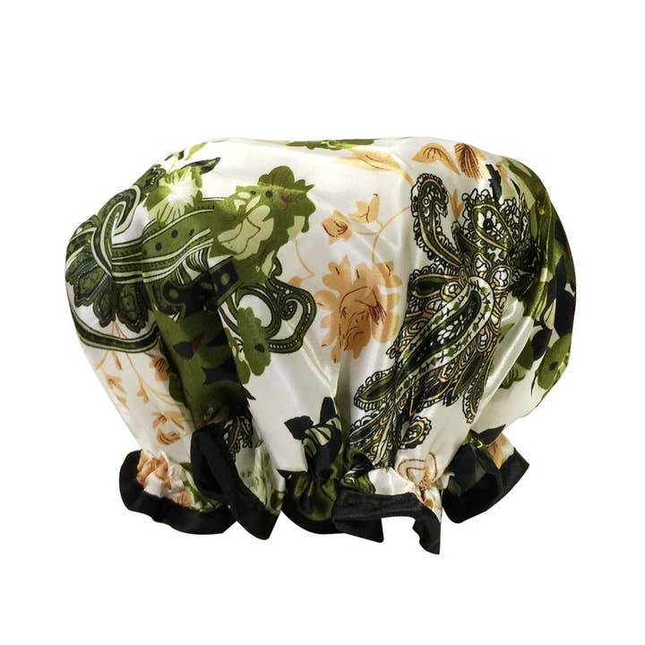 Wrapables Trendy Satin Shower Cap, Paisley Foliage
