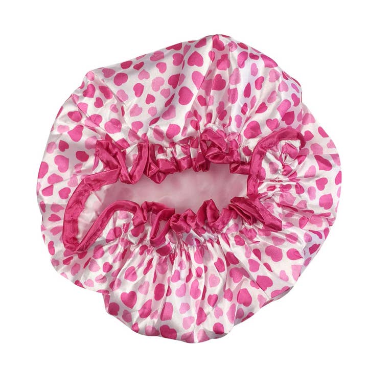 Wrapables Trendy Satin Shower Cap, Pink Sweet Hearts