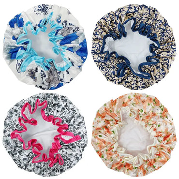 Wrapables Double Layer Waterproof Shower Caps, Majestic Floral (Set of 4)