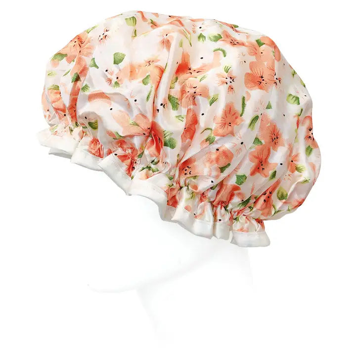 Wrapables Reusable Women's Waterproof Shower Caps, Peach Floral