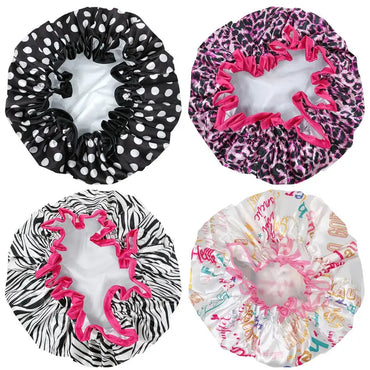 Wrapables Double Layer Waterproof Shower Caps, Animal Print & Dots (Set of 4)

