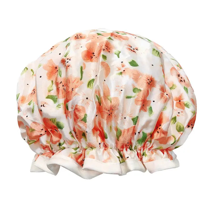 Wrapables Reusable Women's Waterproof Shower Caps, Peach Floral