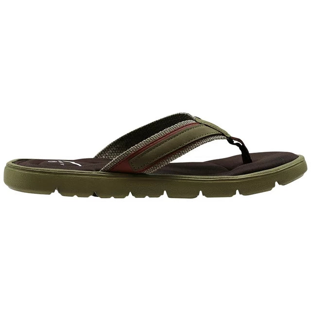 NORTY Mens Memory Foam Flip Flops Adult Male Thong Sandals, (12126) Olive/Brown