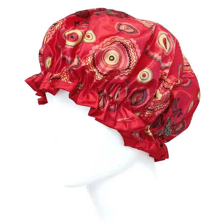 Wrapables Double Layer Waterproof Shower Caps, Retro Floral (Set of 4)