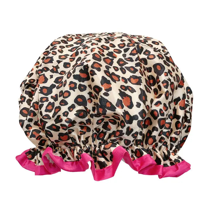 Wrapables Reusable Women's Waterproof Shower Caps, Leopard
