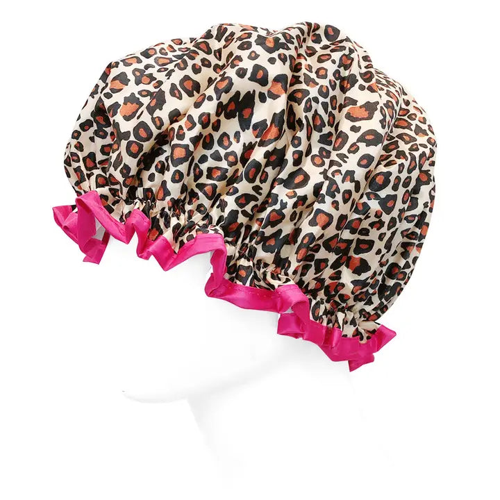 Wrapables Reusable Women's Waterproof Shower Caps, Leopard
