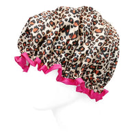 Wrapables Reusable Women's Waterproof Shower Caps, Leopard

