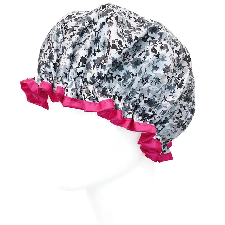 Wrapables Reusable Womens Waterproof Shower Caps, Gray Pansies
