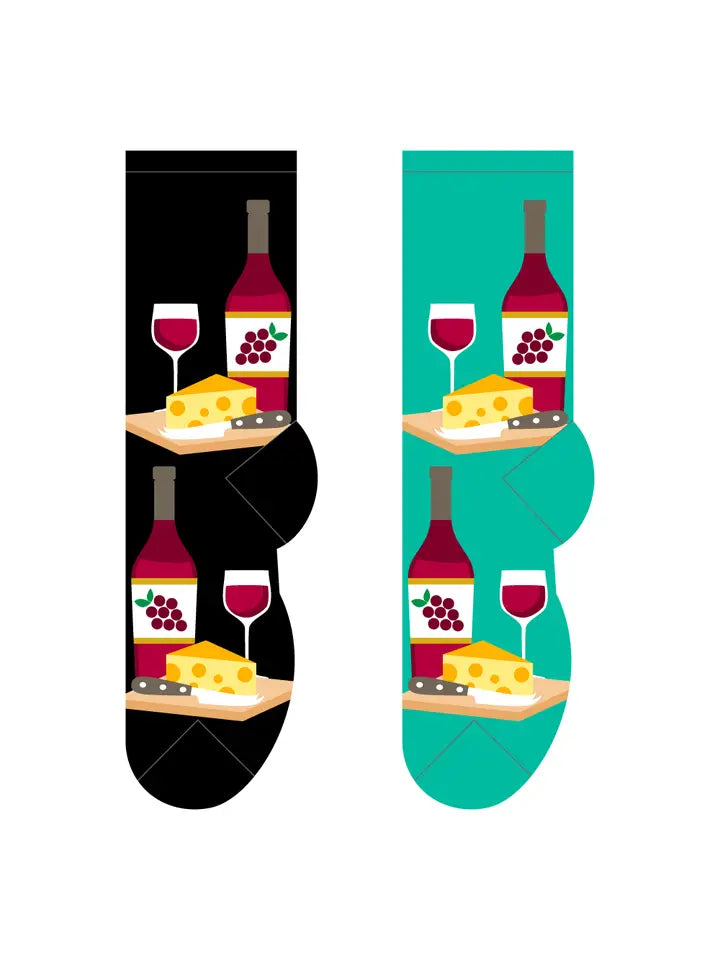 Foozys Women’s, Wine Time Socks (Black & Green) (2-Pair)