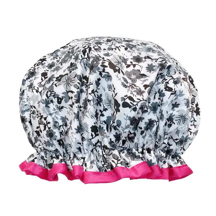 Wrapables Reusable Womens Waterproof Shower Caps, Gray Pansies
