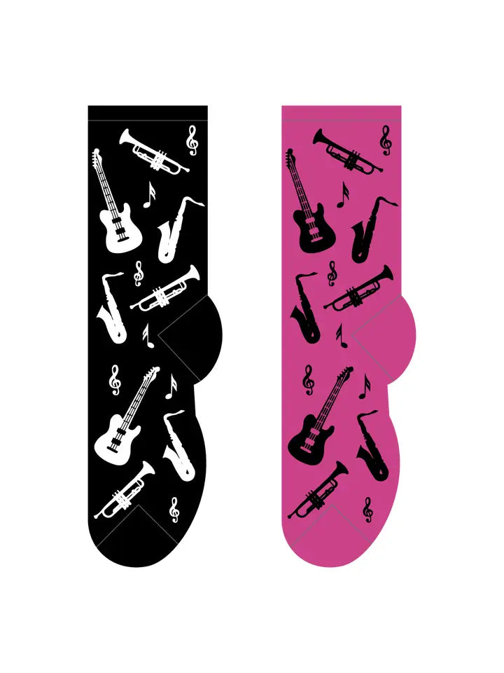 Foozys Women’s Crew Socks | Fun Instruments Musical Notes Socks