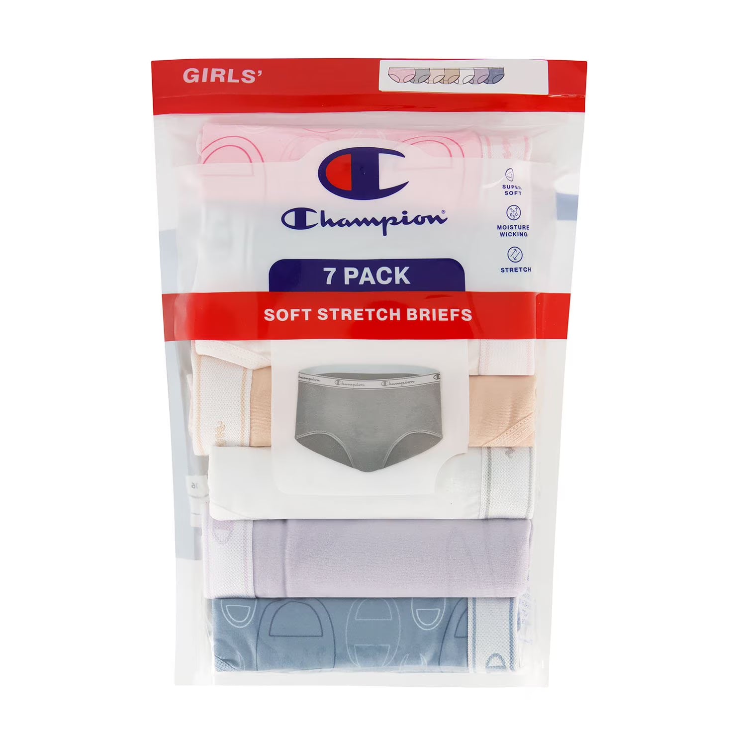 Champion Girls - Stretch Soft Brief, Pink-A-Boo Pack (7-Pack)