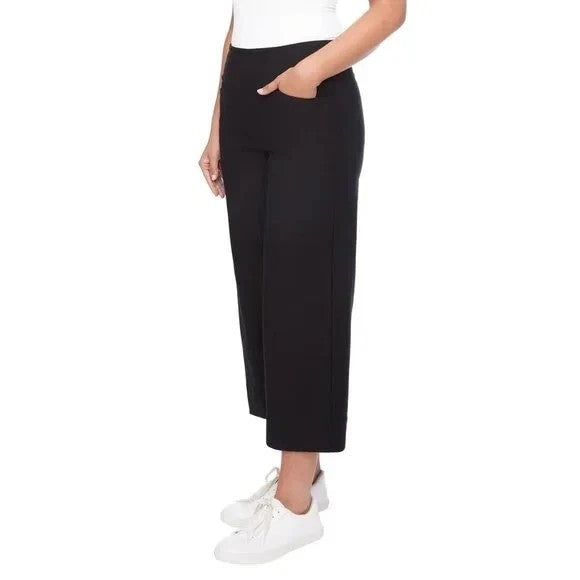 S.C. & Co. Women's Cropped Wide Leg 360 Tummy Control Pants, Black