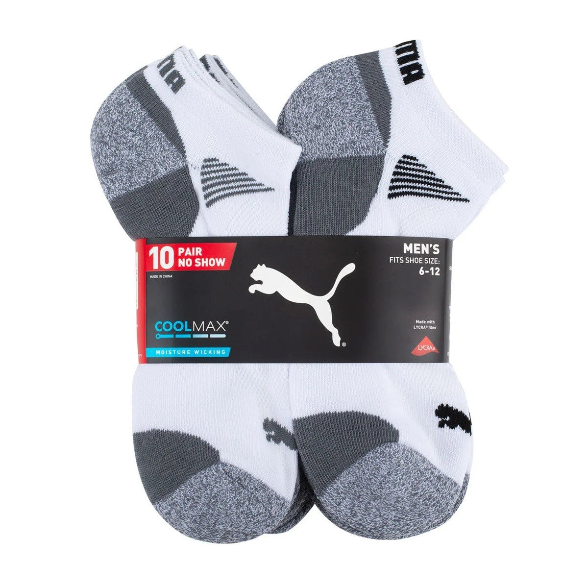 PUMA Mens No Show Socks, White (10-Pair)
