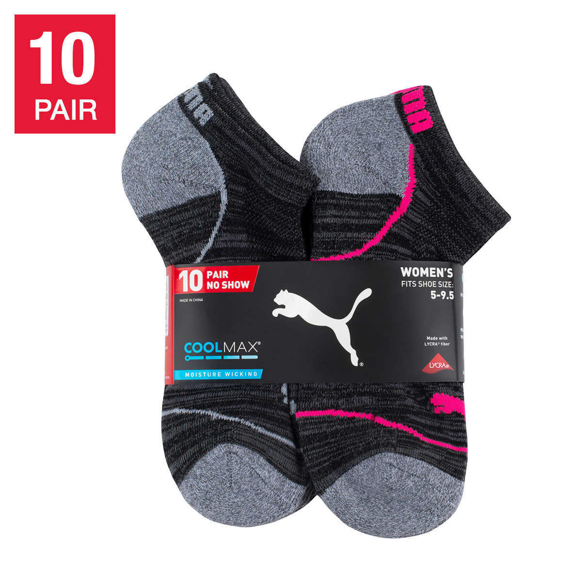 PUMA Ladies Cool Max No Show Socks (10-Pair)