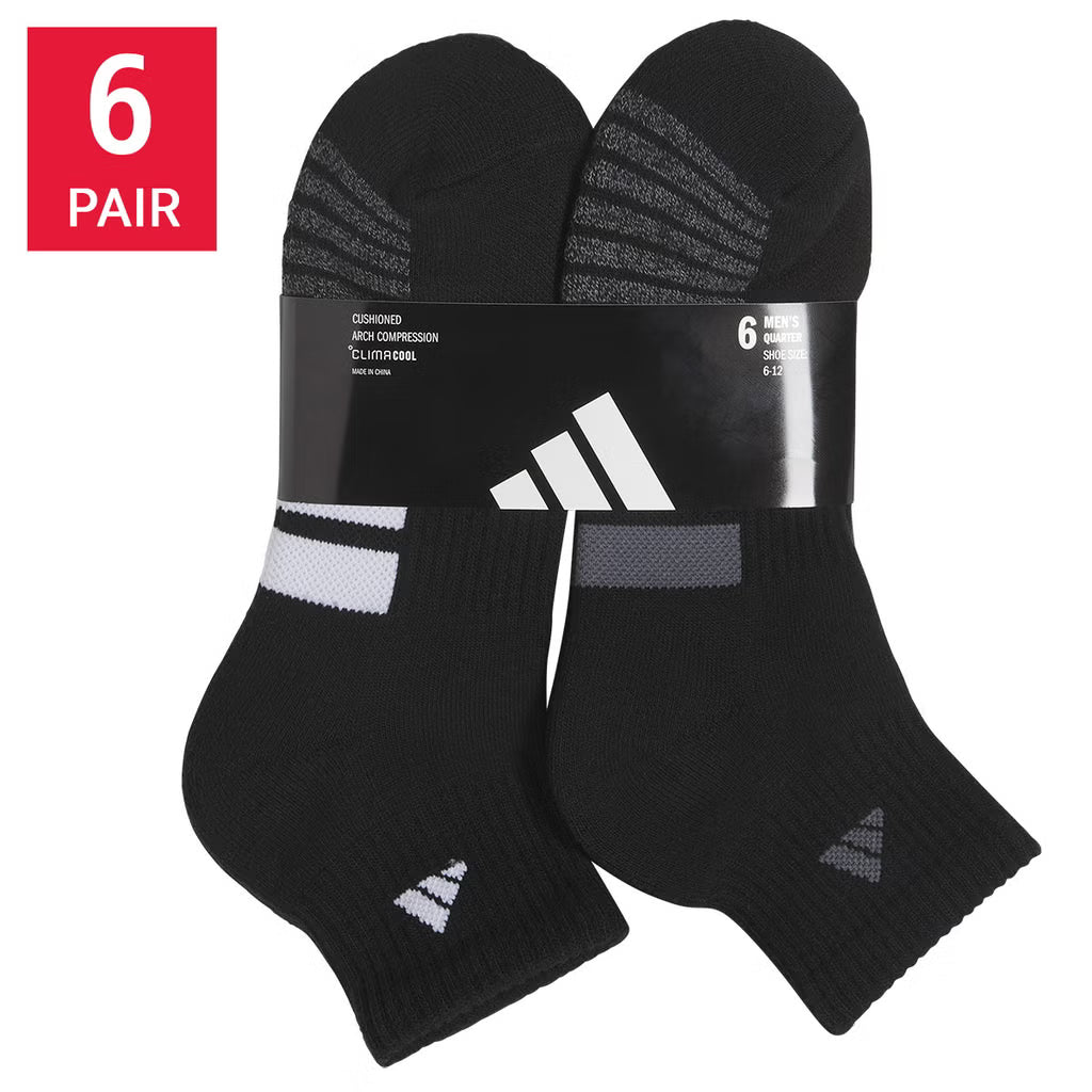 adidas Men's Quarter Sock, 6-12 (Black) (6-pair)