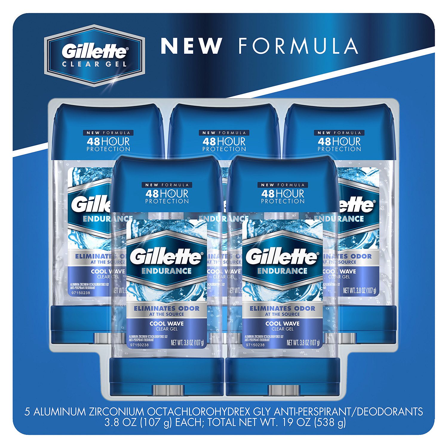 Gillette Endurance Antiperspirant and Deodorant, Cool Wave Clear Gel, 3.8 oz (107g) (5 Pack) - ADDROS.COM