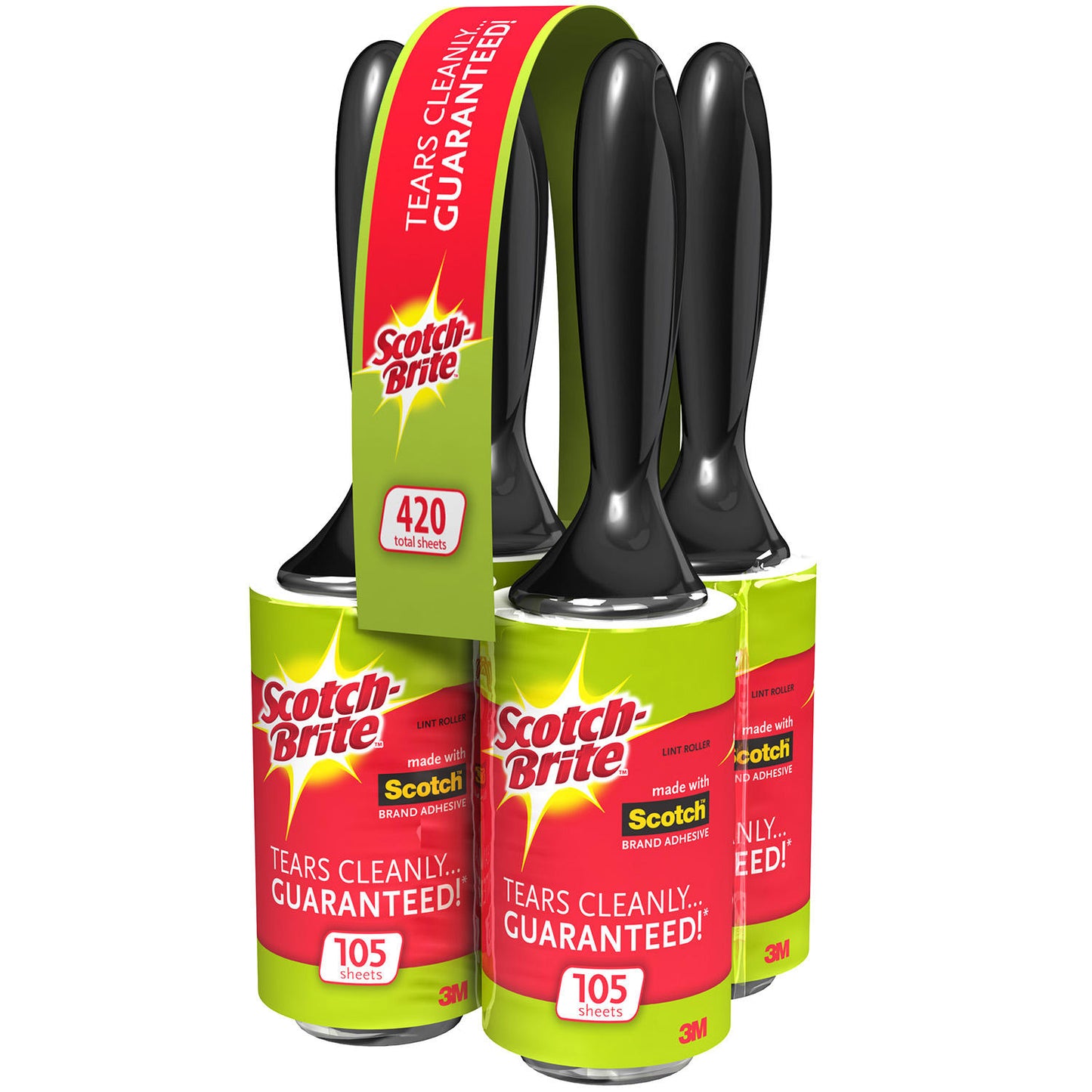 Scotch-Brite Lint Roller Club Pack, 105 Sheets/Roller (4 Rollers/Pack)