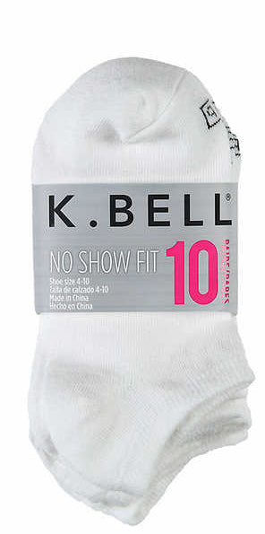K. Bell Ladies No Show Sock - White (10-Pair)