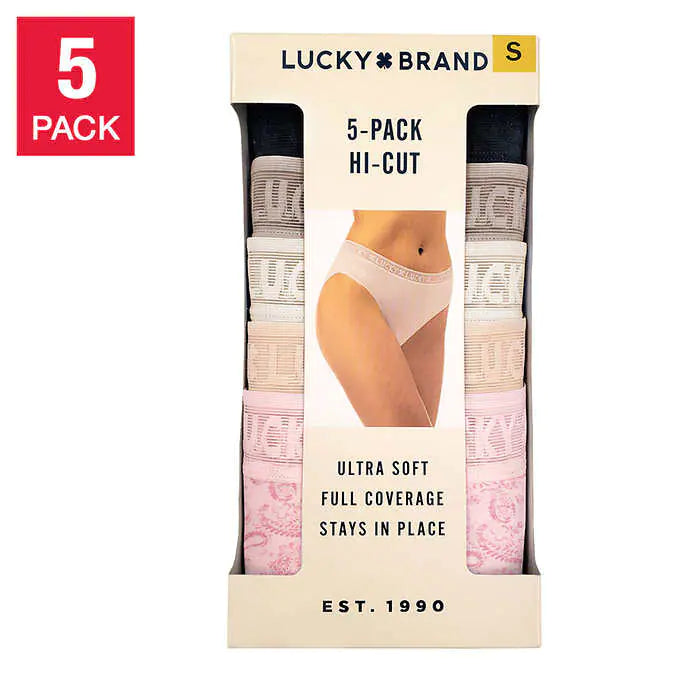 Lucky Brand Ladies' Hi Cut, 5-pack, Black