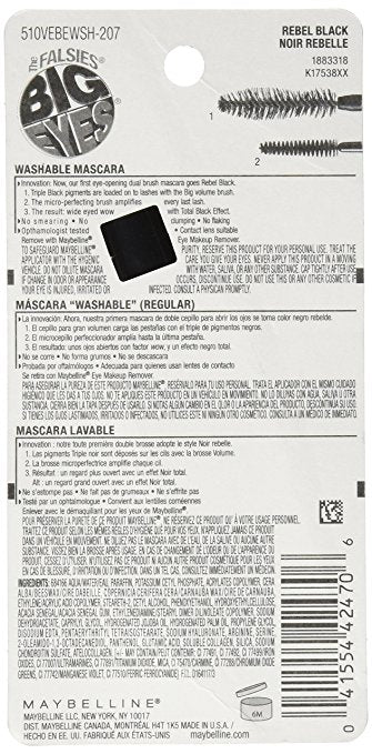 MAYBELLINE The Falsies Big Eyes Washable Mascara, Rebel Black 207