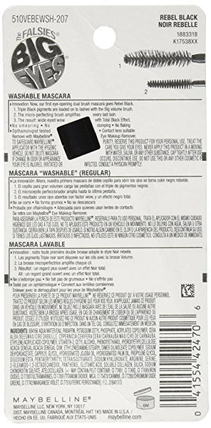 MAYBELLINE The Falsies Big Eyes Washable Mascara, Rebel Black 207
