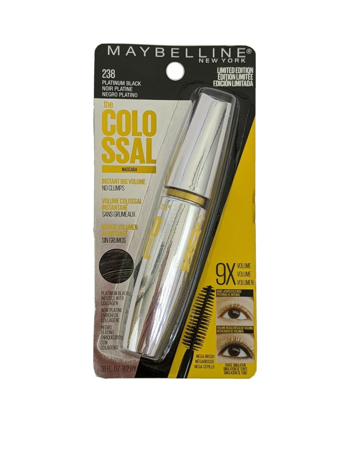 Maybelline Colossal washable, volumizing, Platinum Black 238 Mascara