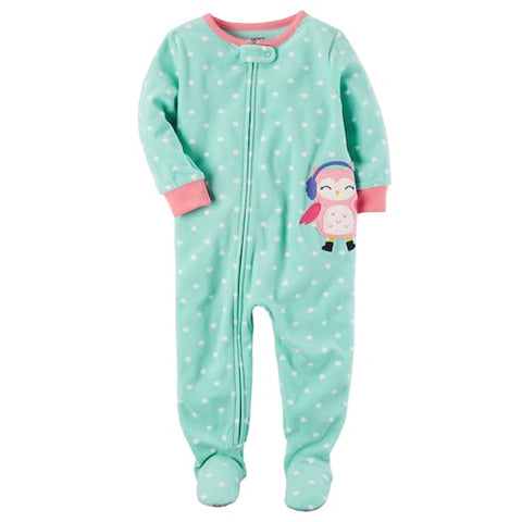 Carter's Heart-Print Owl Footed Fleece Pajamas, Baby Girls (6 Months -5T) 1-Piece - ADDROS.COM