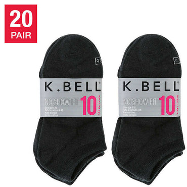 K. Bell Ladies No Show Sock - Black (20-Pair)
